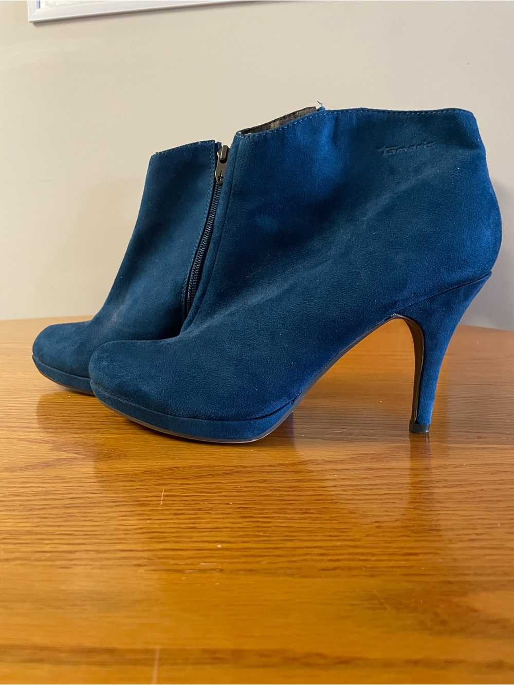 Blue/Teal Suede High Heel Ankle Booties